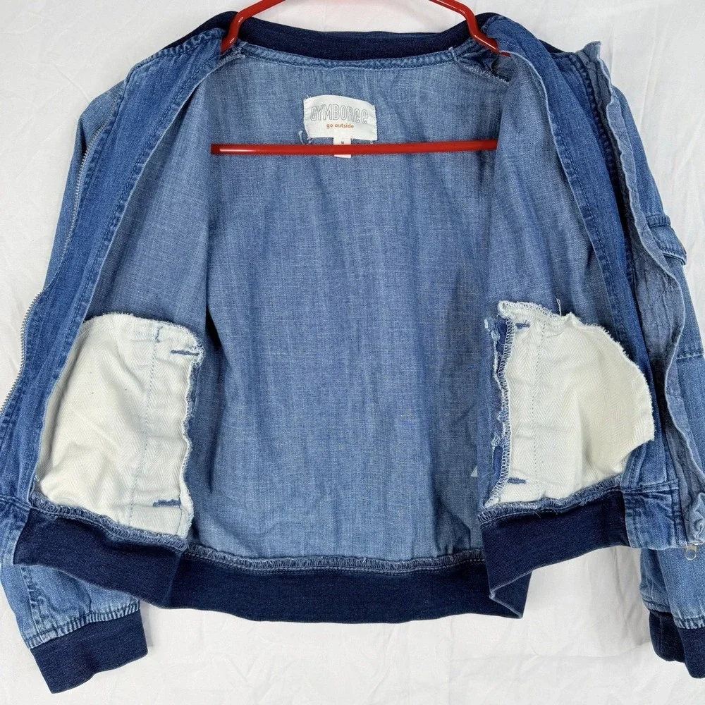 Gymboree Boys Bomber Jacket Full‎ Zip Denim Washed Jeans Blue Size-M 7-8) VTG